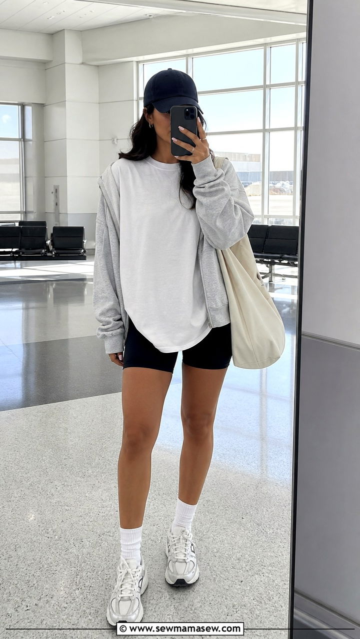 T shirt and biker shorts outfit for Vegas travel day - 40 What to wear in Las Vegas