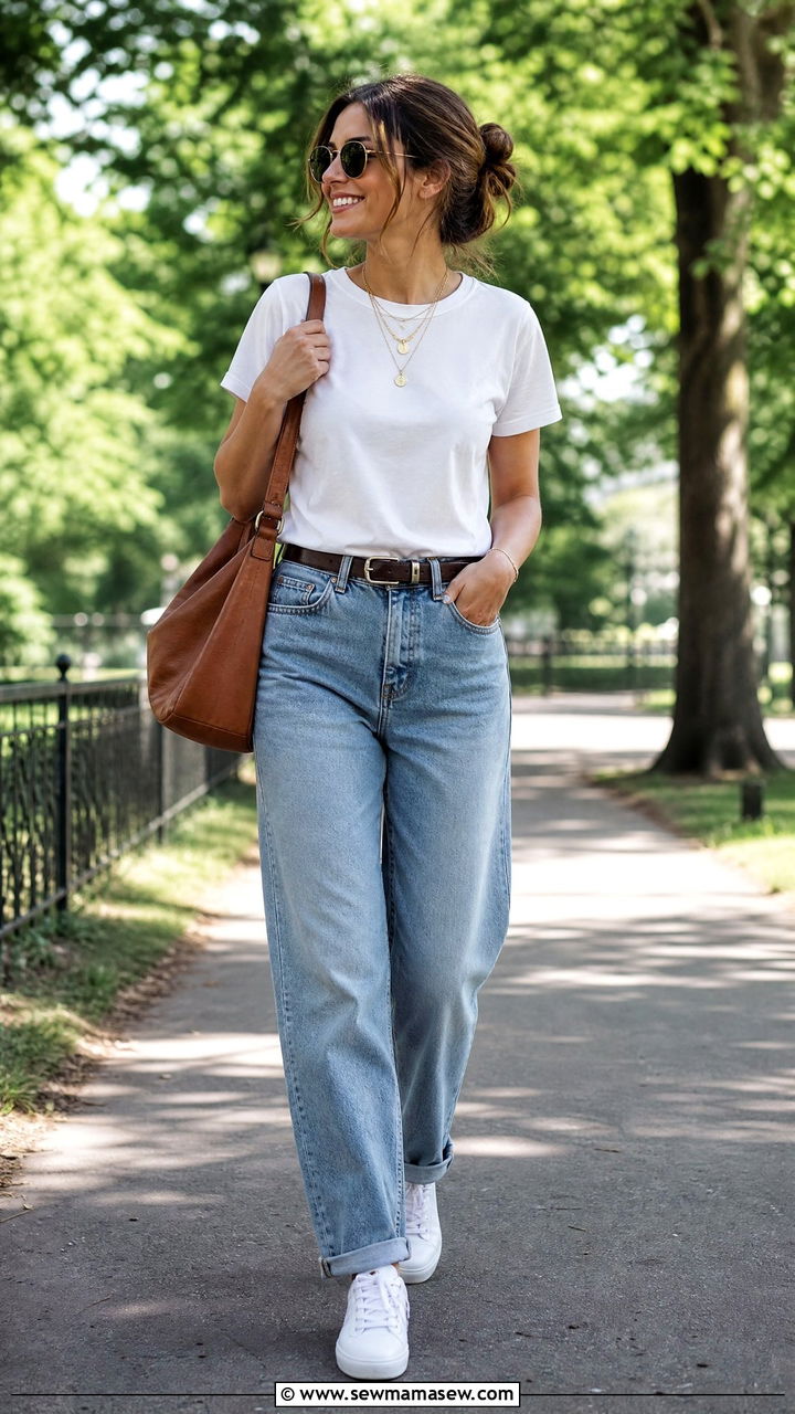 T shirt and jeans with layered necklaces - 25 Layered necklaces outfit ideas