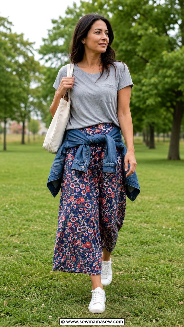 T shirt and maxi skirt for relaxed family reunion - 30 Spring outfits for family reunion