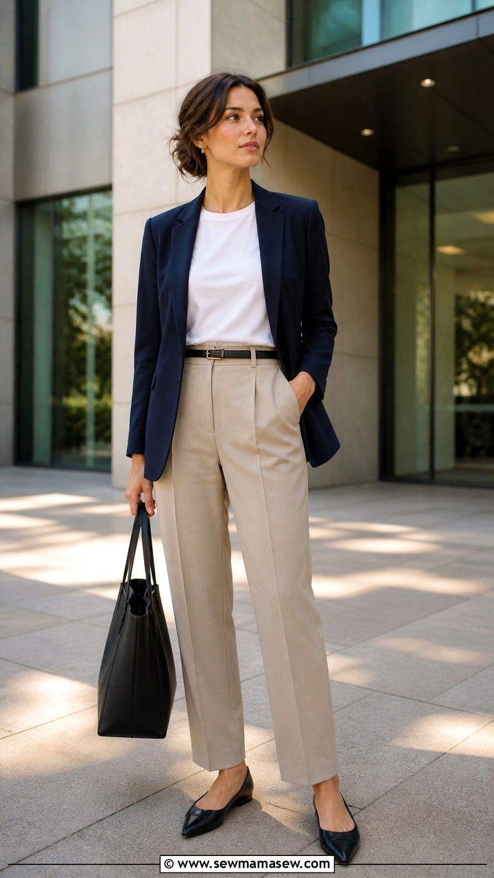 T shirt blazer tailored trousers work outfit - 20 casual basic t-shirt outfits