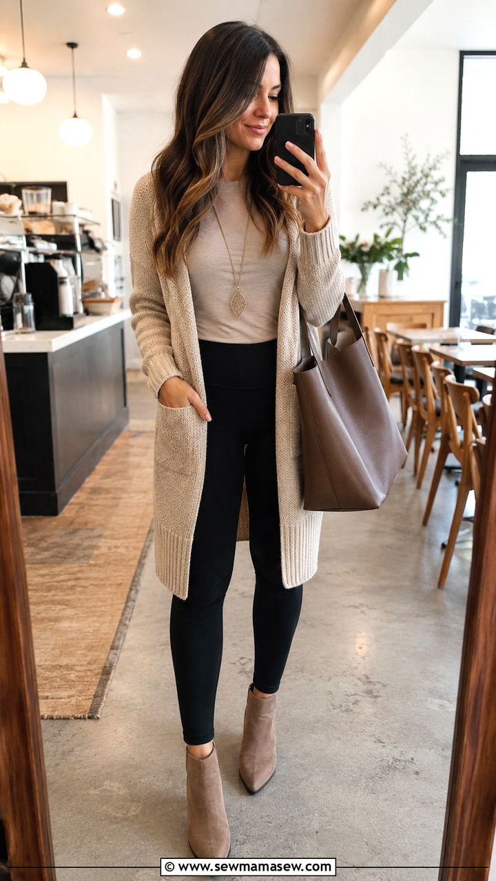 T shirt cardigan leggings ankle boots - 20 casual basic t-shirt outfits