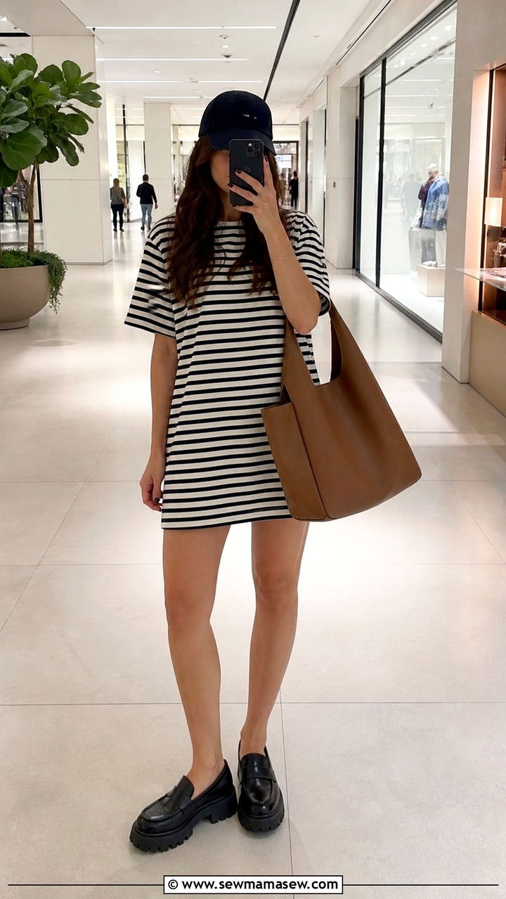 T shirt dress and chunky loafers - 40 Spring shopping outfit ideas