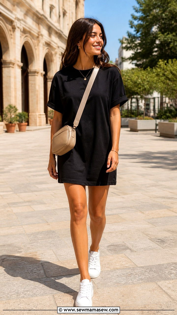 T shirt dress and crossbody bag outfit - 40 First day of summer outfits