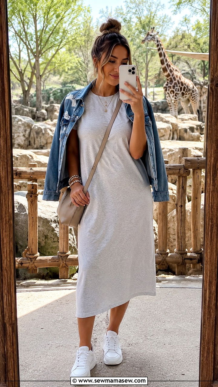 T shirt dress and sneakers zoo outfit - 25 Zoo outfit ideas