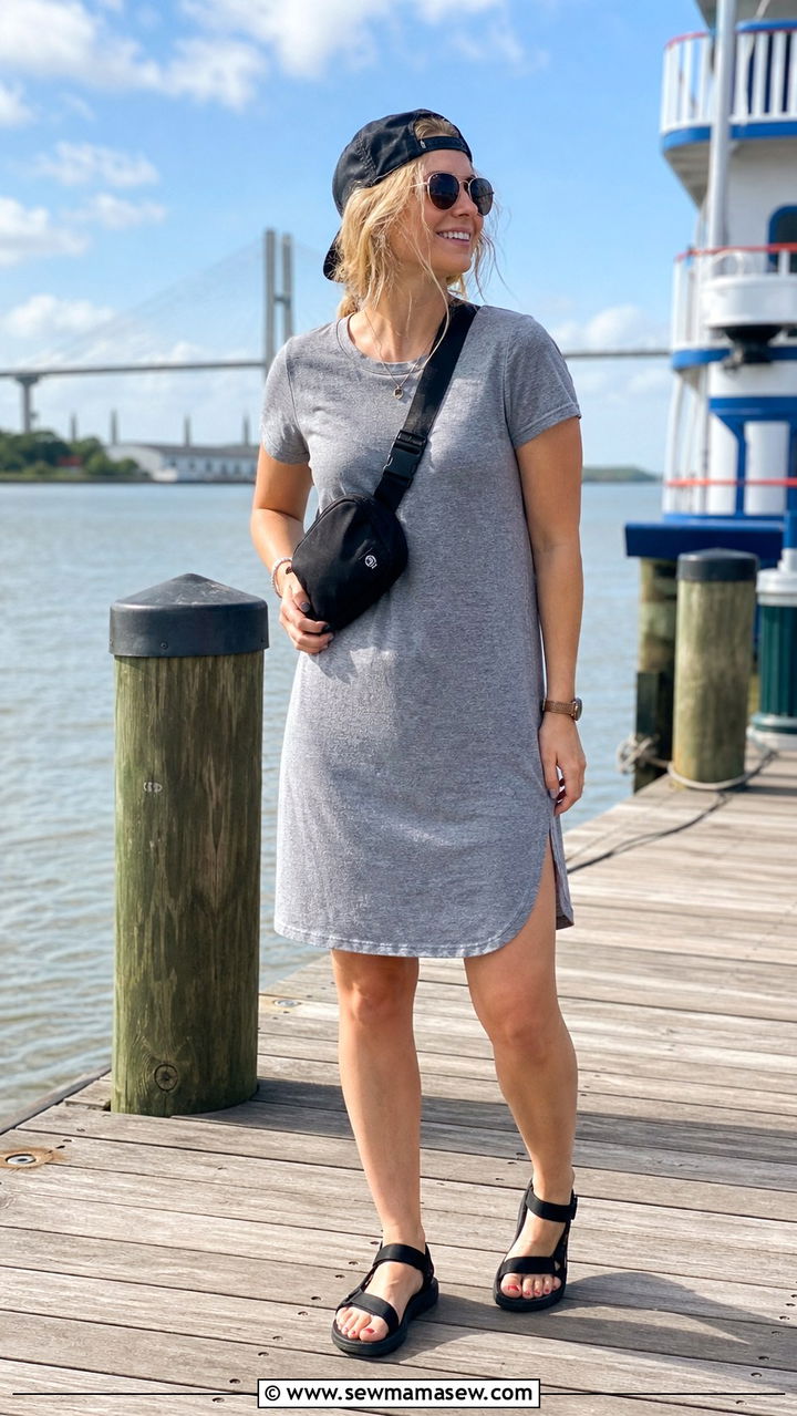 T shirt dress and sport sandals Savannah outfit - 40 What to wear in Savannah