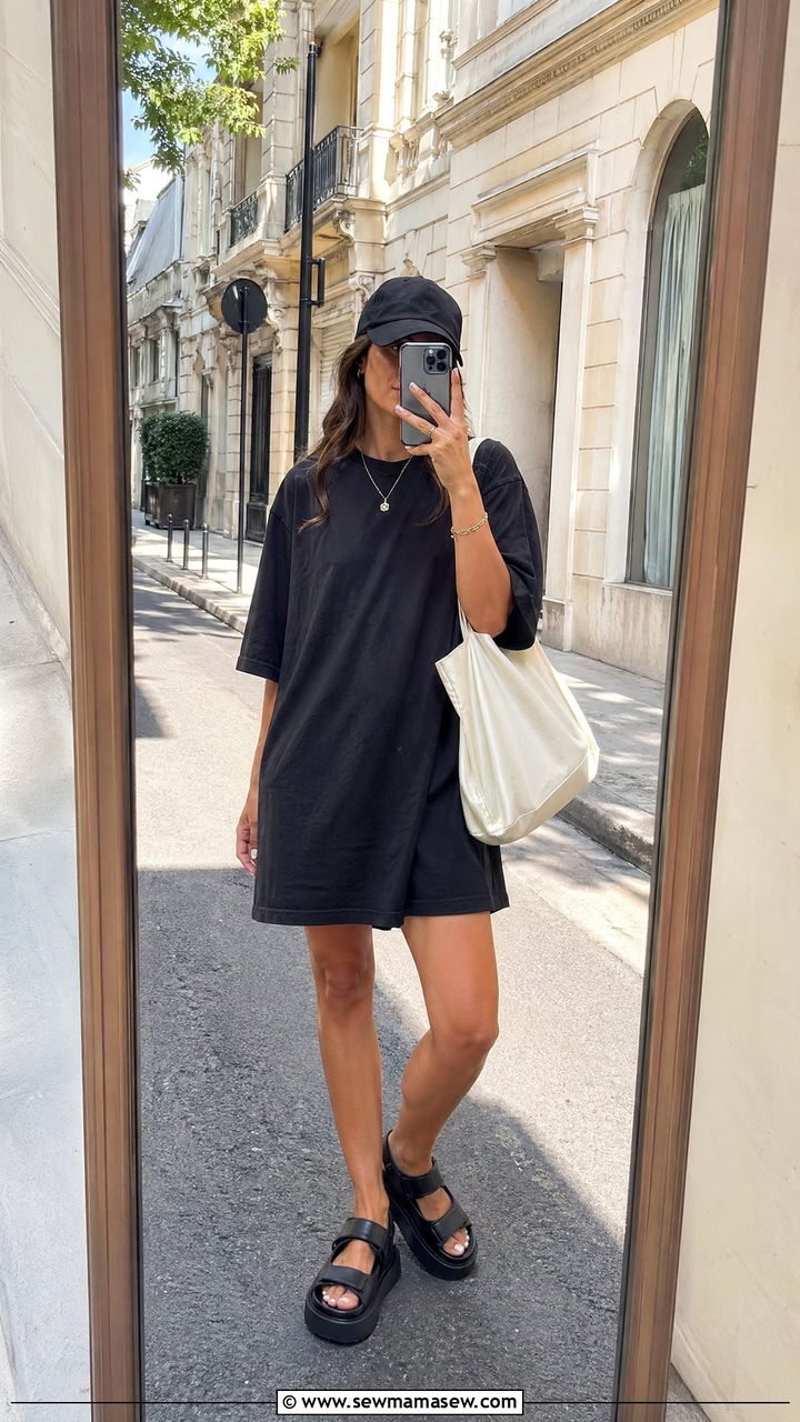 T shirt dress with chunky sandals outfit - 35 dress outfits ideas