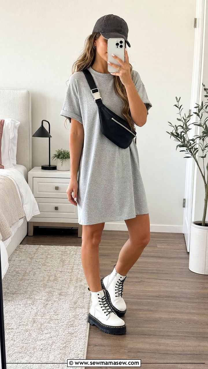 T shirt dress with combat boots - 25 Summer outfits with combat boots