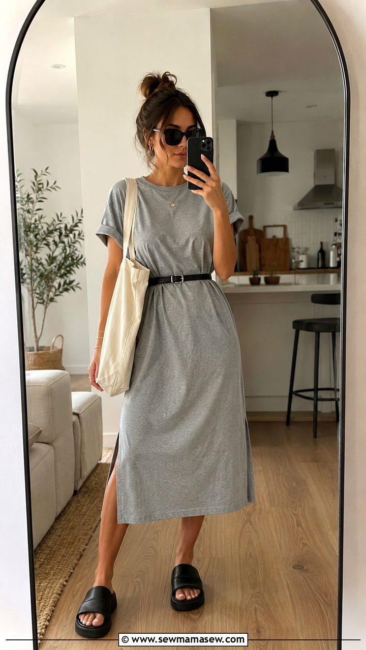 T shirt dress with slide sandals spring - 20 spring outfits with slide sandals