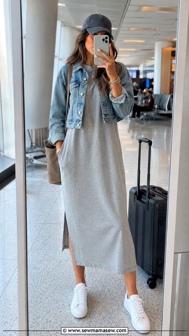 T shirt dress with sneakers travel outfit - 30 chic travel outfits for women