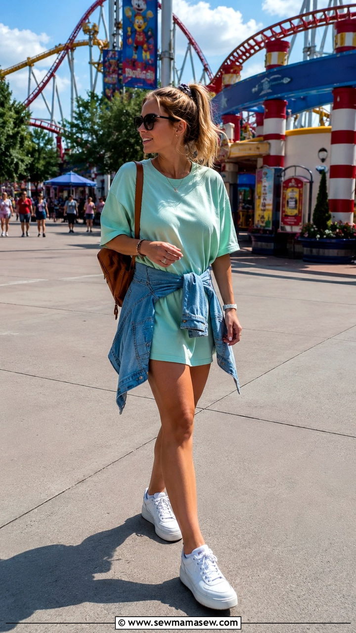 T shirt dress with white platform sneakers - 30 Spring outfits for family vacation