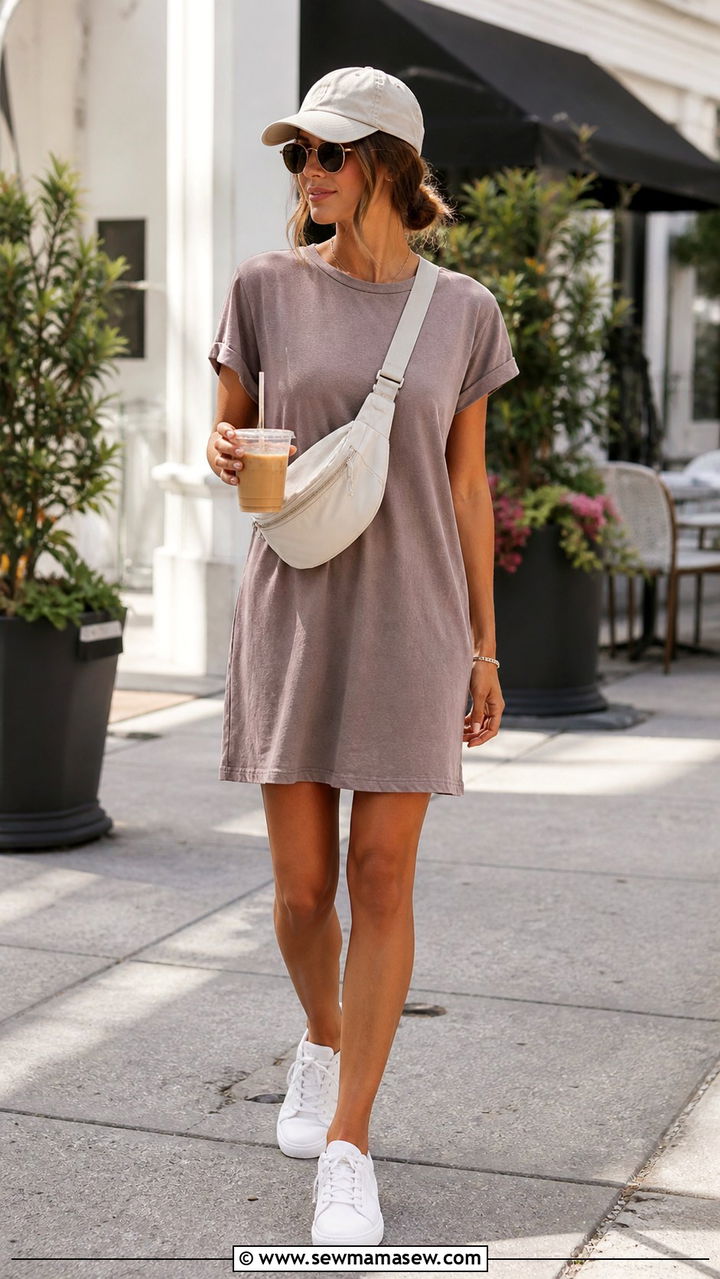 T shirt sundress with a baseball cap - 40 summer sundress outfit ideas