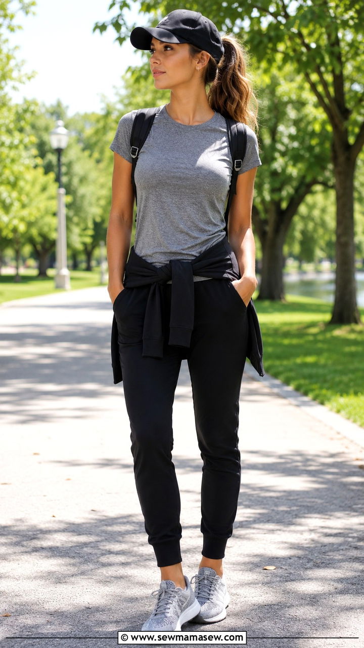 T shirt with joggers and running shoes - 20 casual basic t-shirt outfits