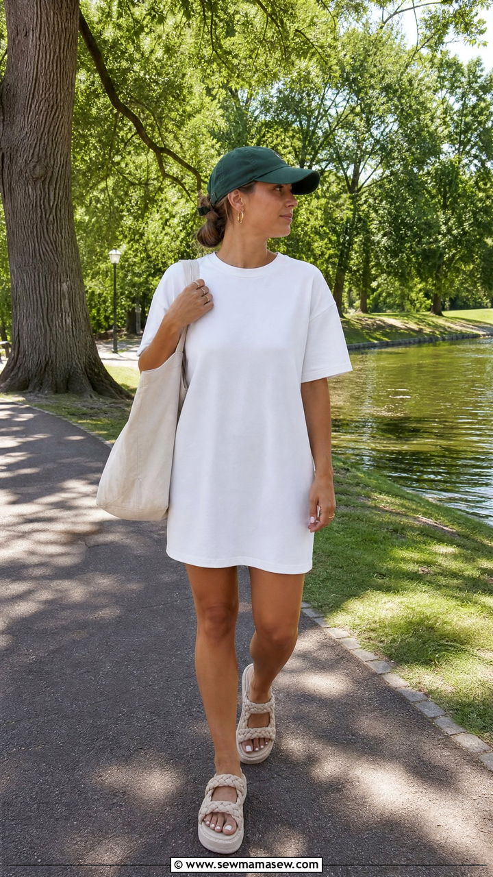 TShirt Dress and Platform Sandals Park Outfit - 30 Summer park outfits