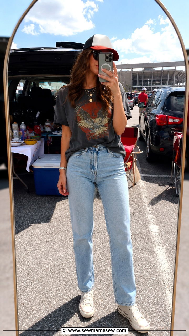 Tailgate outfit with jeans and chunky knit sweater - 30 Tailgate outfit ideas with jeans