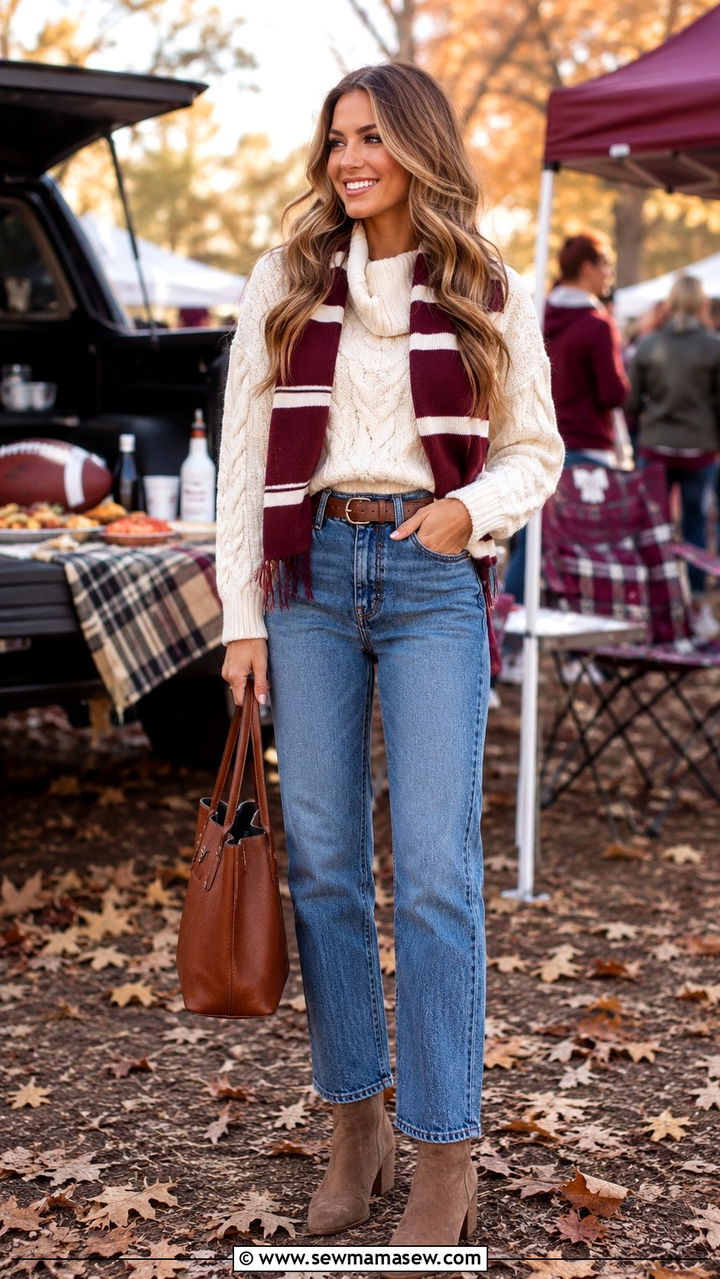 Tailgate outfit with jeans and oversized hoodie - 30 Tailgate outfit ideas with jeans
