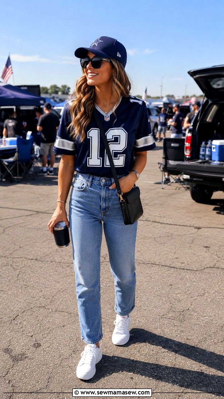Tailgate outfit with jeans and puffer vest - 30 Tailgate outfit ideas with jeans