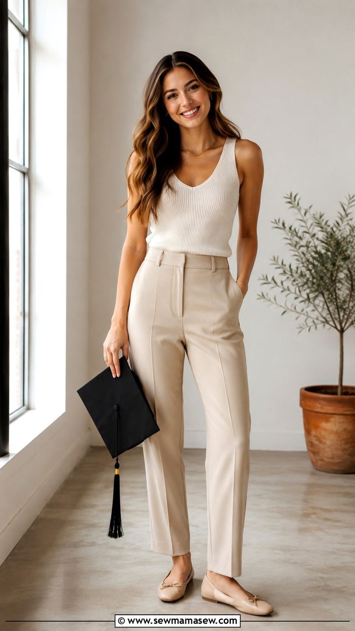 Tailored Beige Trousers And Knit Tank - 30 casual graduation outfits