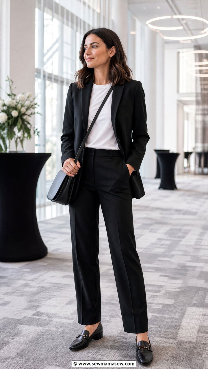 Tailored Black Blazer With Straight Leg Dress Pants For Event Planners - 30 Event planner outfit ideas