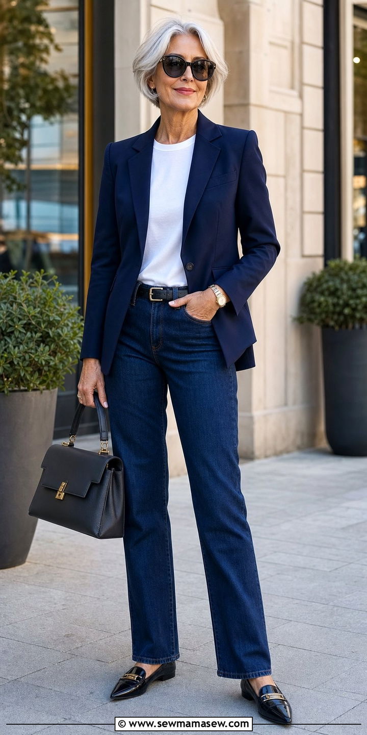 Tailored Blazer With Straight Leg Jeans - 25 Sophisticated outfit ideas for women over 60