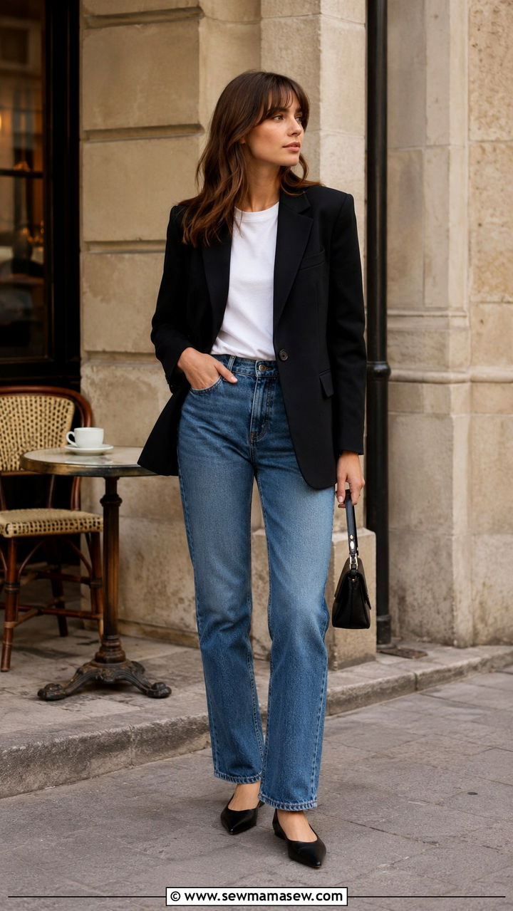 Tailored Blazer With Straight Leg Jeans - 30 classy parisian outfit ideas
