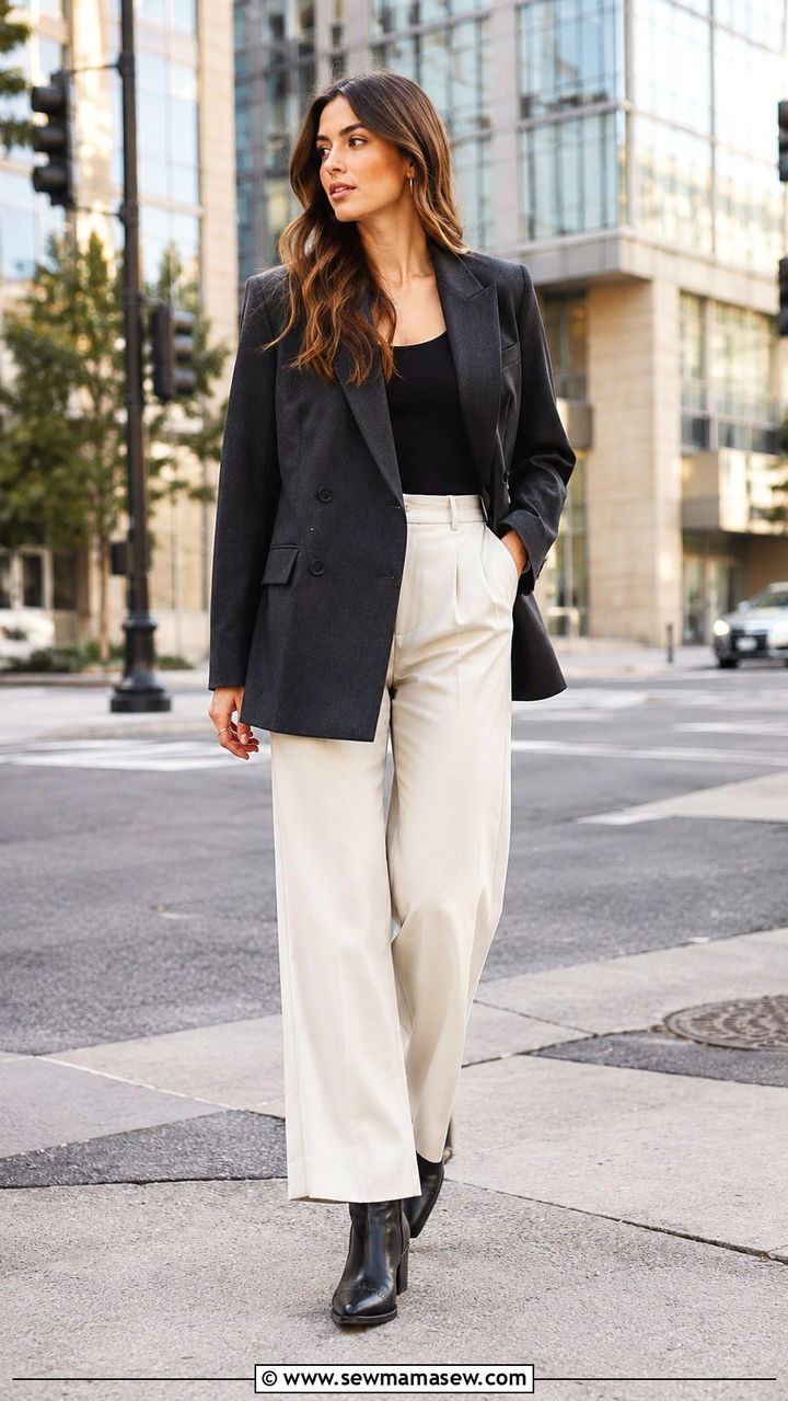 Tailored Blazer and Wide Leg Trousers With Tecovas Booties - 20 Western outfit ideas with Tecovas boots