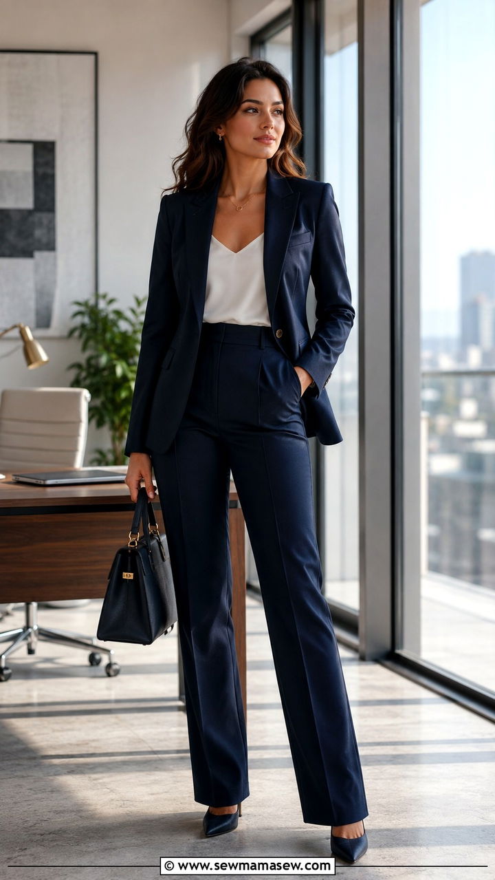Tailored Blazer with High Waisted Trousers and Heels - 25 Outfits that slim the waist