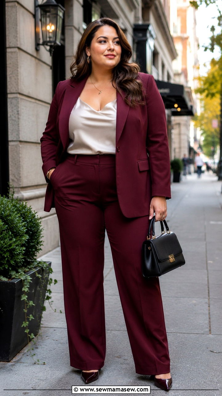 Tailored Blazer with Matching Trousers - 30 plus size dinner outfit ideas