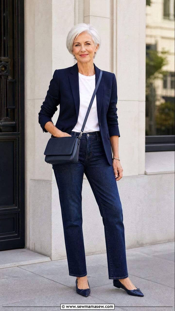 Tailored Blazer with Straight Leg Jeans - 30 Elegant outfits for older women