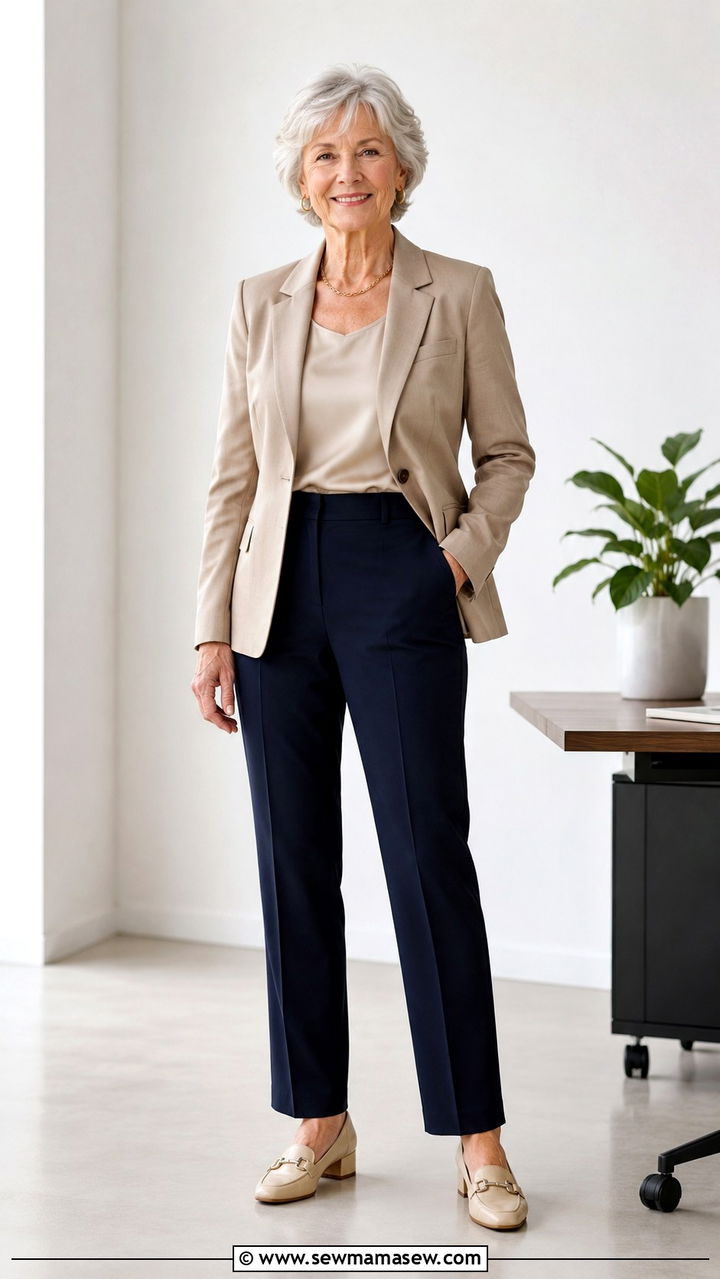Tailored Blazer with Straight Leg Trousers - 20 Work outfit ideas for women over 60 2026