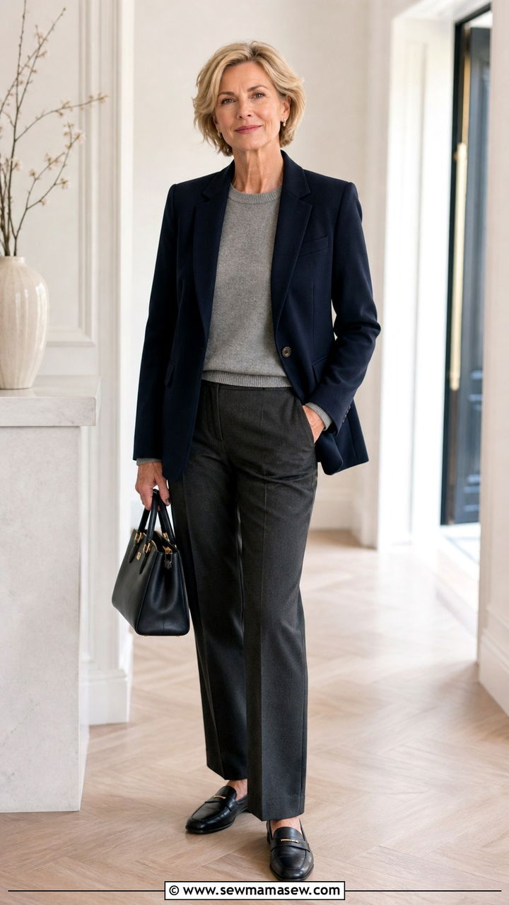 Tailored Blazer with Sweater and Straight Leg Trousers - 20 55 year old woman outfit ideas