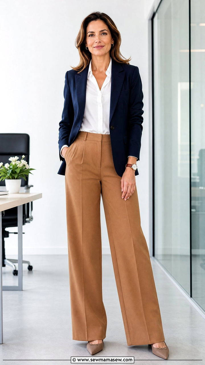Tailored Blazer with White Button Down and Wide Leg Trousers - 25 How to dress in your 40s