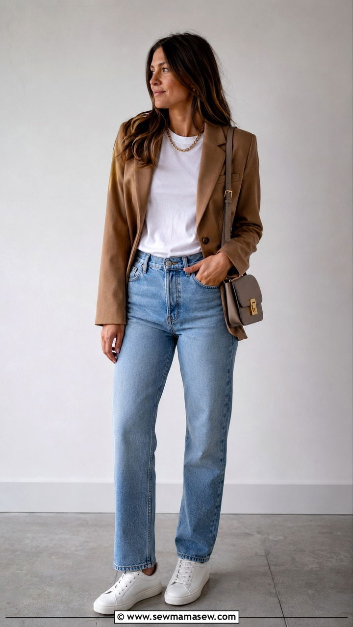 Tailored Blazer with White Tee and Jeans - 25 Parisian outfit ideas in April