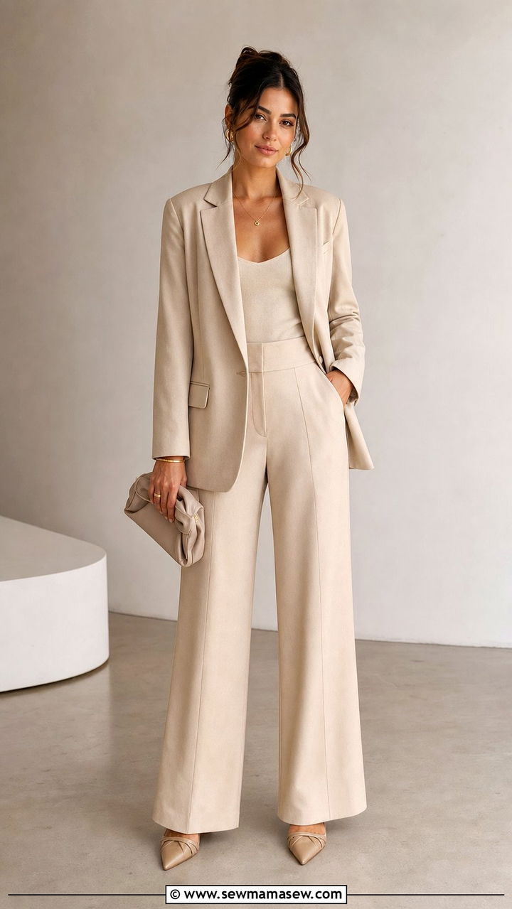Tailored Blazer with Wide Leg Trousers - 25 dinner outfits inspo