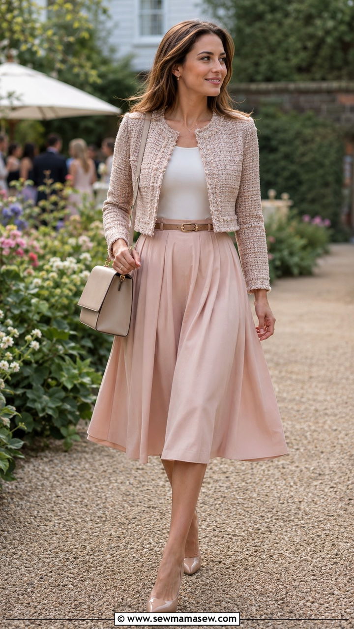 Tailored Crop Jacket With Full Midi Skirt - 25 Outfit ideas for size 12 hourglass