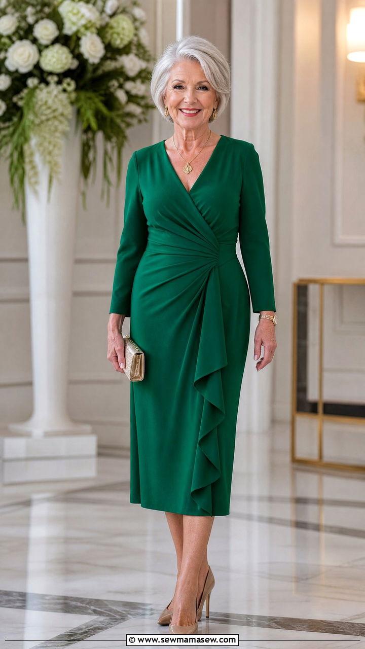 Tailored Emerald Dress - 25 Modest outfit ideas for women over 60