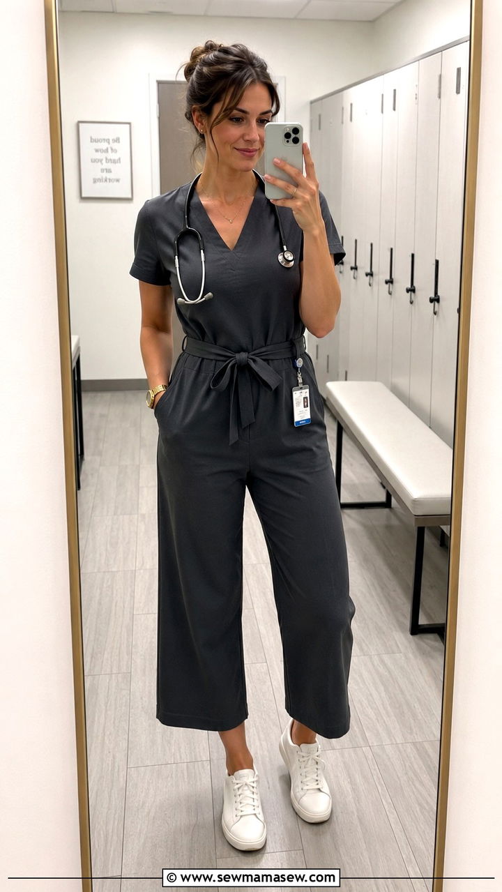 Tailored Jumpsuit With White Sneakers For Work - 30 Doctor outfit ideas