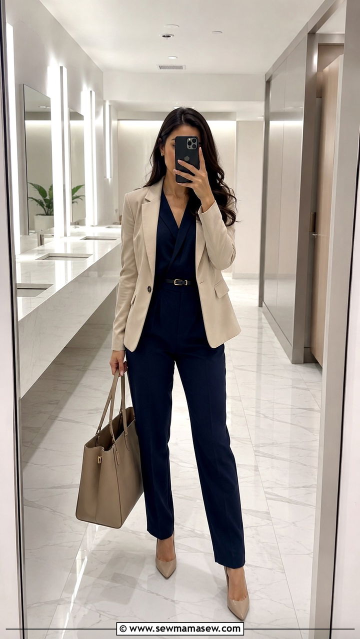 Tailored Jumpsuit with Blazer Work Outfit - 25 work outfits aesthetic