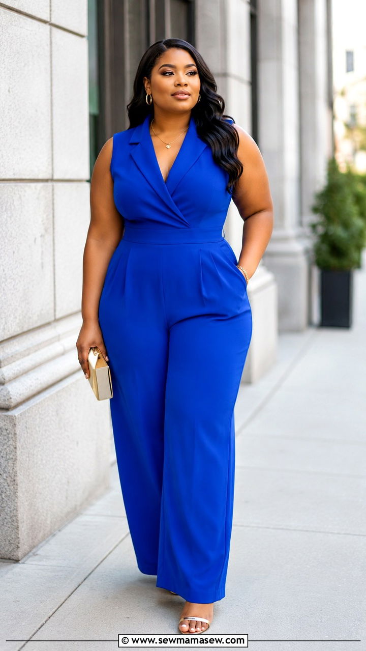 Tailored Jumpsuit with Heeled Sandals - 30 Plus size outfit ideas for graduation