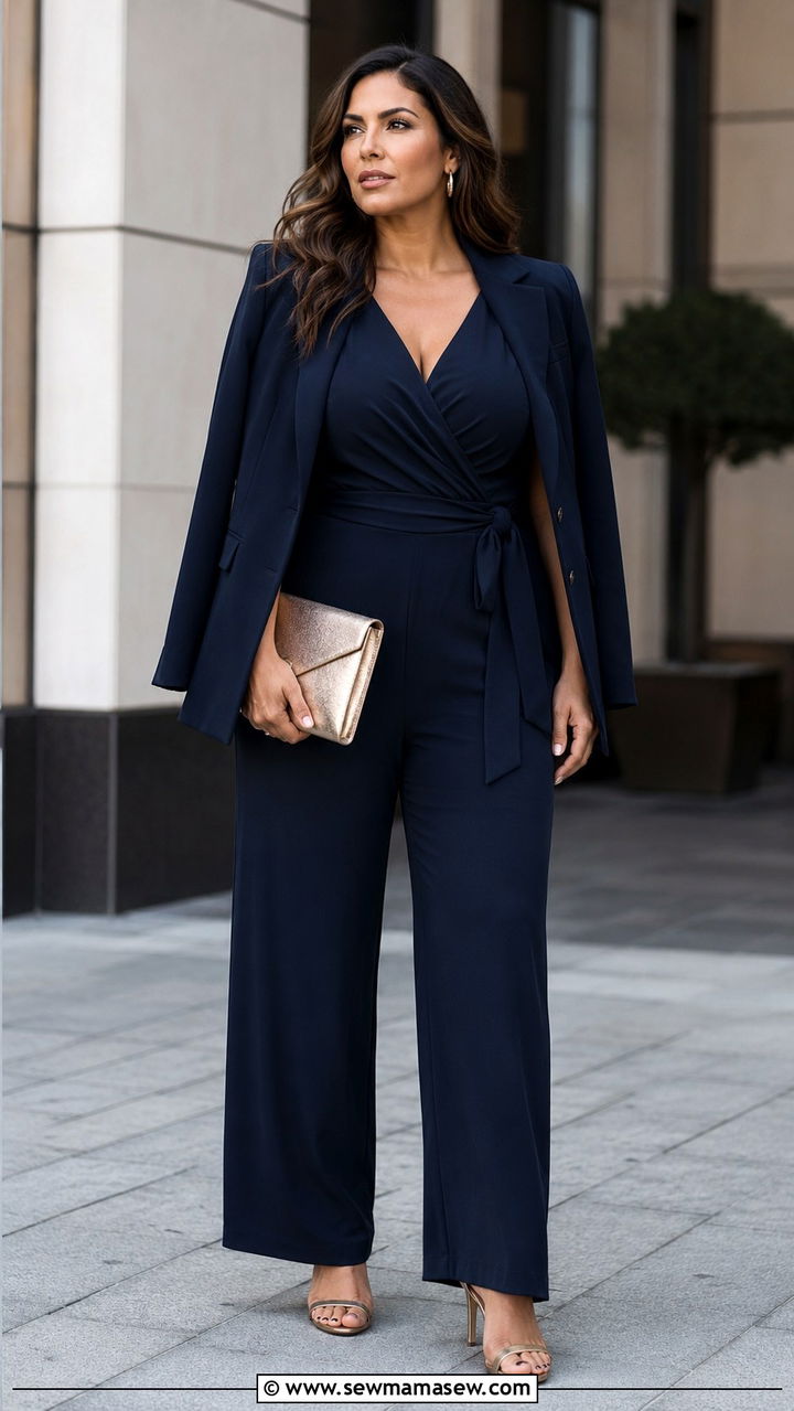 Tailored Jumpsuit with a Structured Blazer - 20 work outfits for apple shaped body