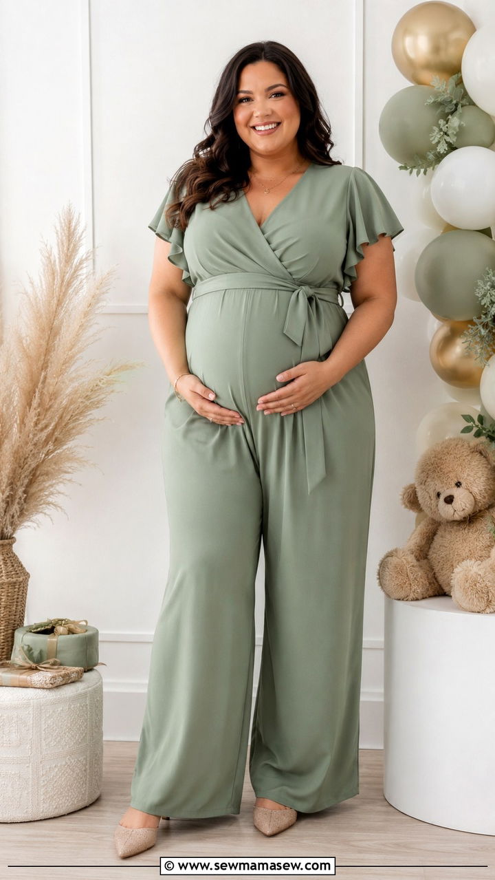Tailored Maternity Jumpsuit With Flats - 30 Plus size outfit ideas for baby shower