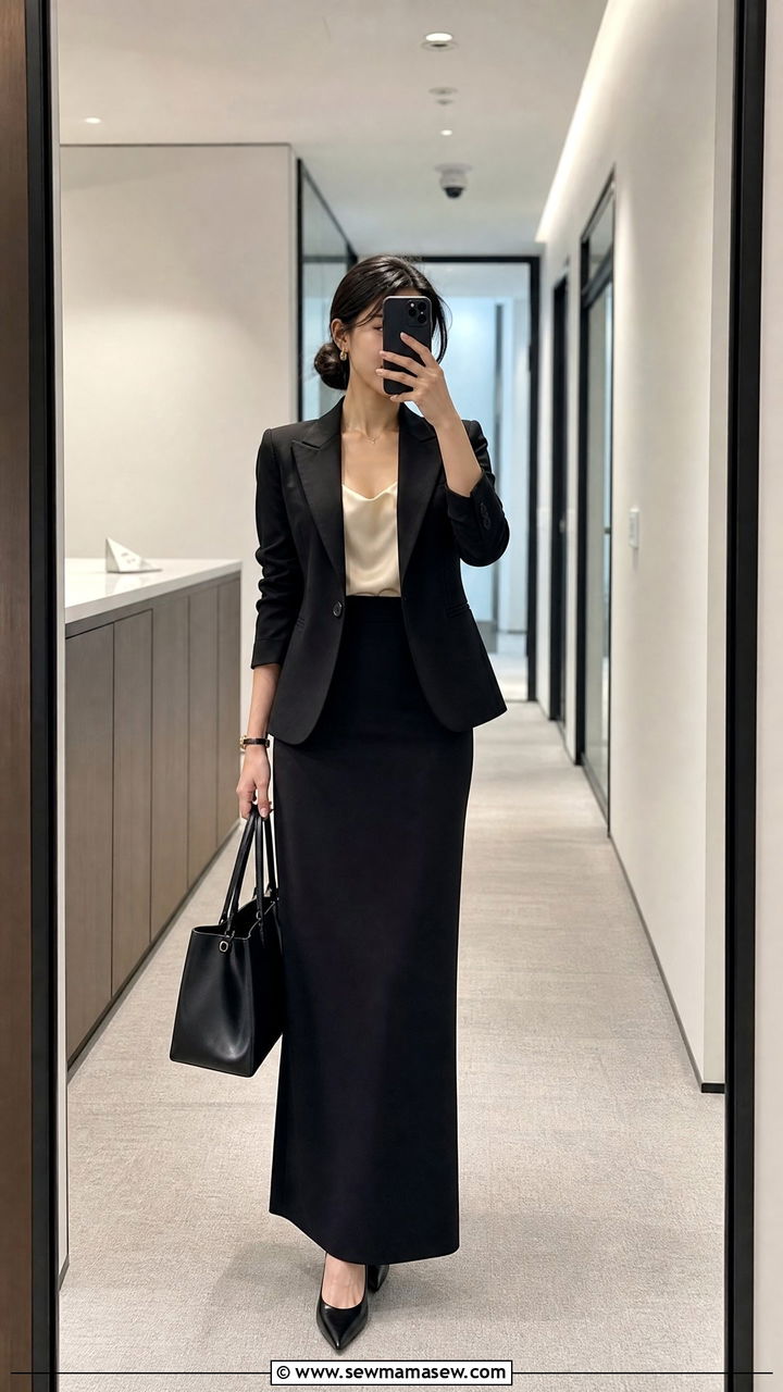Tailored Maxi Skirt With Blazer - 25 Petite outfit ideas with maxi skirt
