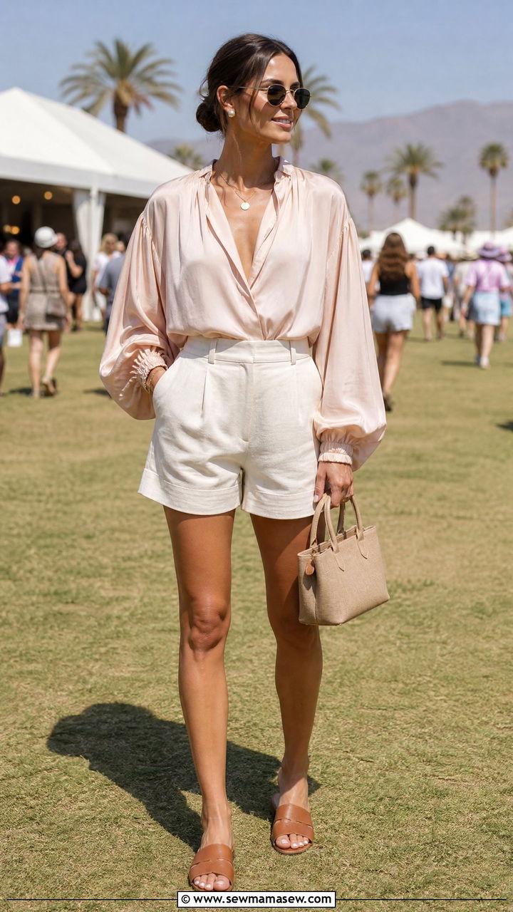Tailored Shorts With A Silk Blouse - 25 classy festival outfits