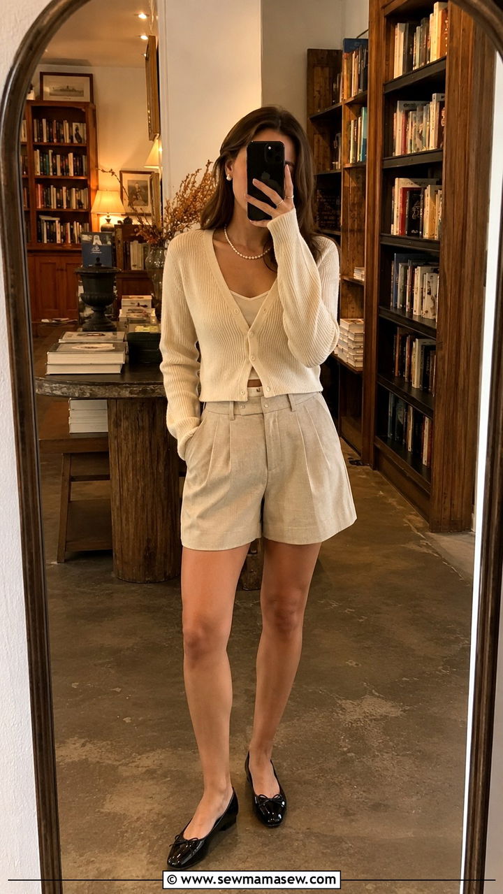 Tailored Shorts With Cropped Cardigan - 30 Tailored shorts outfit ideas