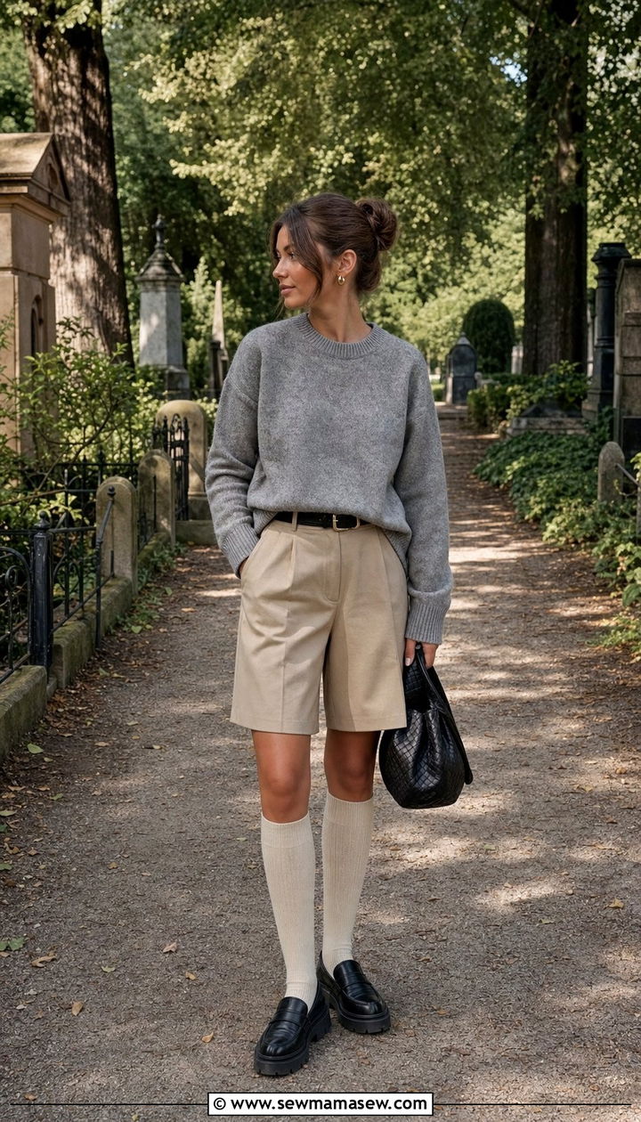 Tailored Shorts With Ribbed Knee High Socks And Loafers - 25 cute Copenhagen outfits