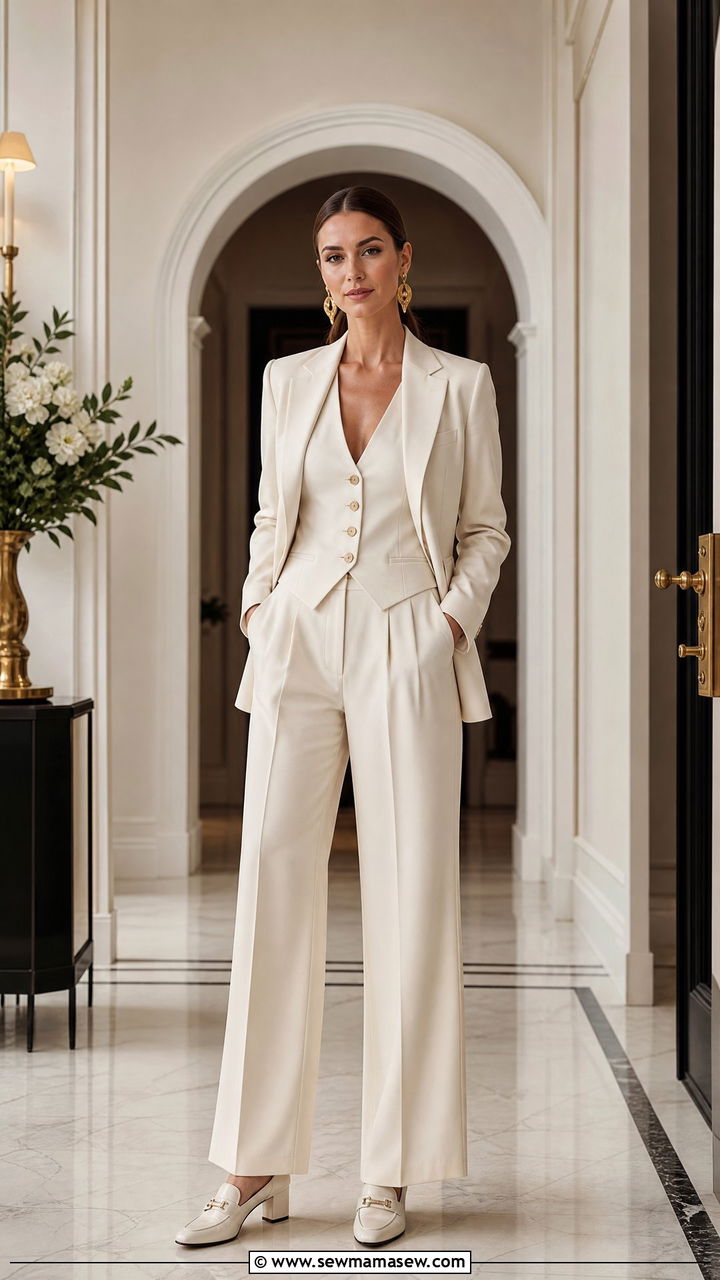 Tailored Three Piece Suit with Heeled Loafers - 25 Host outfit ideas for dinner party