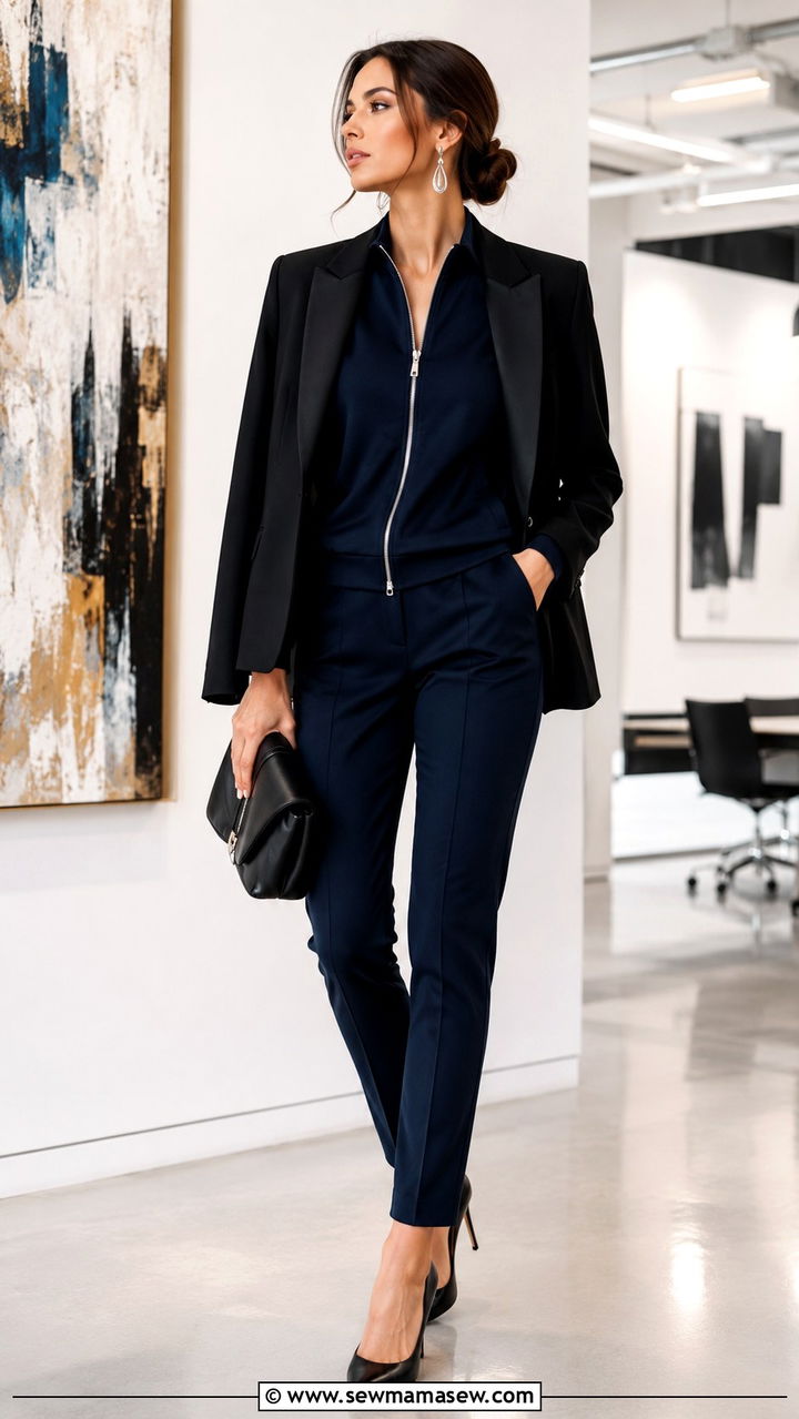 Tailored Tracksuit With Blazer And Pointed Toe Heels - 30 Track suit matching set outfit ideas