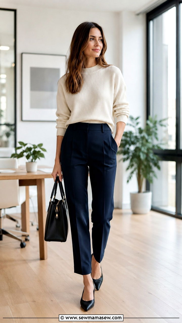 Tailored Trousers With Cropped Sweater Outfit - 30 casual modest classy outfits