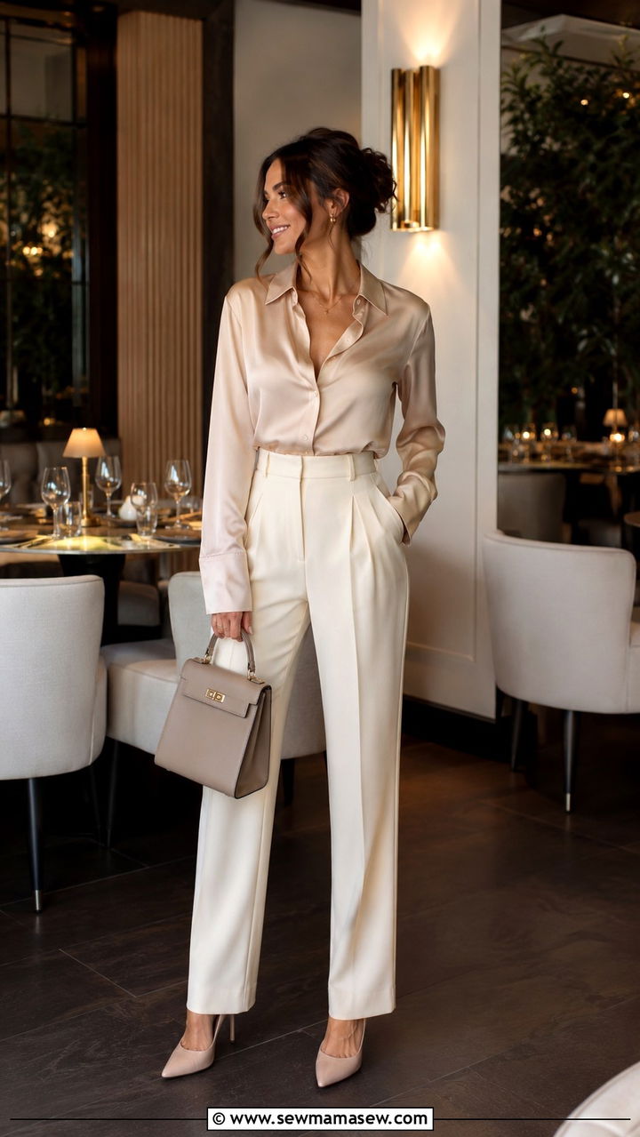 Tailored Trousers With Silk Blouse - 30 classy birthday outfit ideas