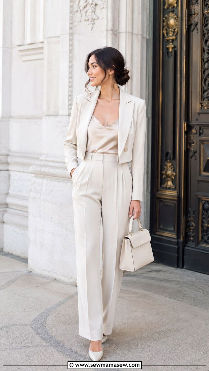 Tailored Trousers With Silky Camisole And Blazer - 25 Wedding guest outfit ideas 5'4
