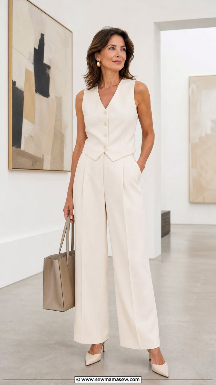 Tailored Trousers With Vest Top - 25 trousers outfits for women over 40